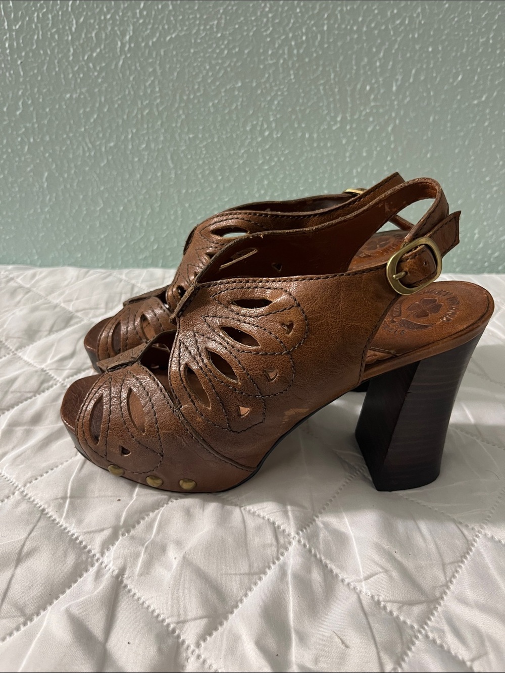 Lucky Brand Brown Cutout Leather Slingback Heels